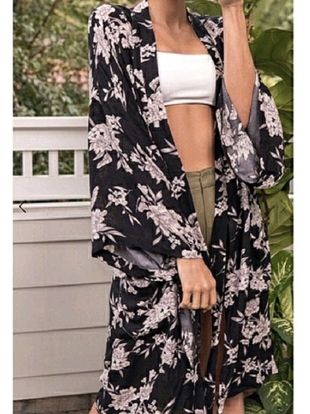 Spiritual Gangster Black White Floral Kimono Robe One Size OS Duster